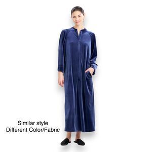 New NATORI White Terry Cotton Zip Long Nightgown Caftan Lounger Cover Up Medium